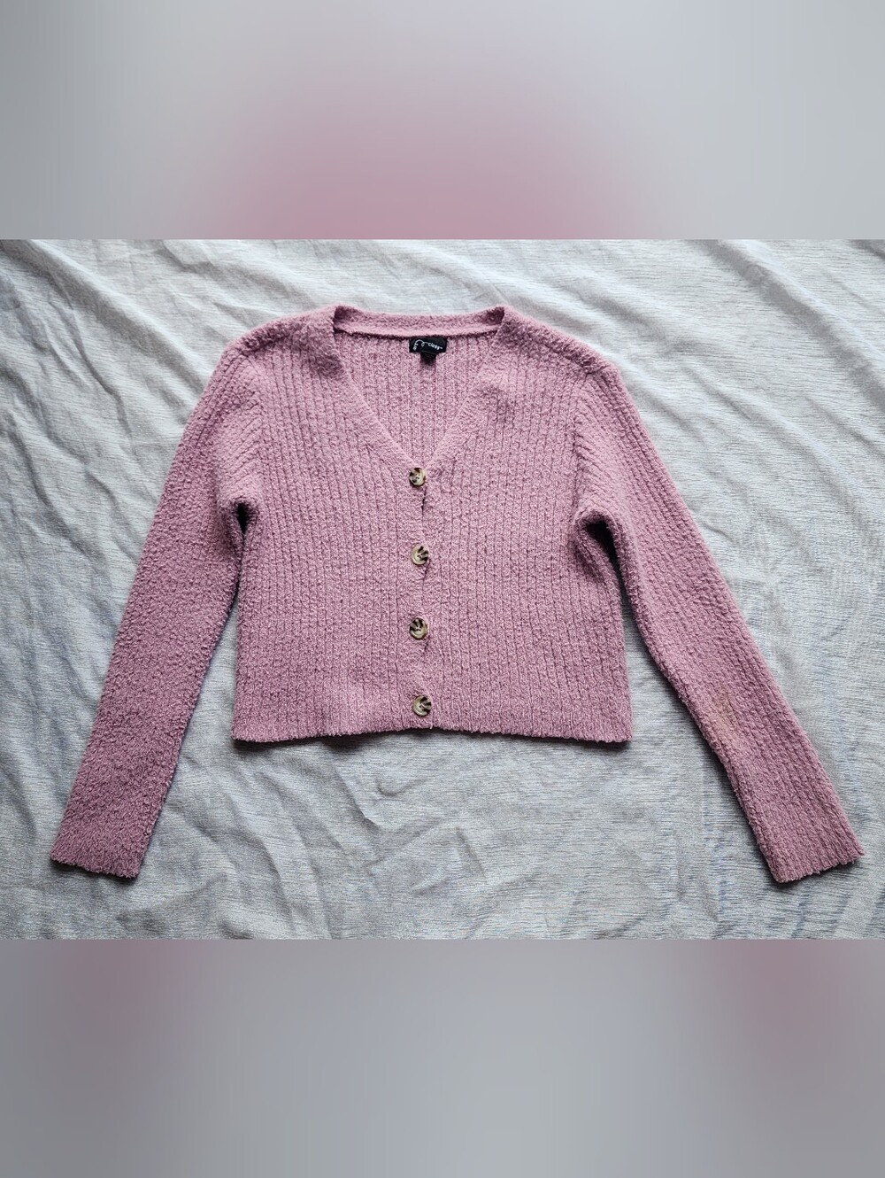 Girls Art Class Cardigan Size 14/16 (XL) Pink/Mauve Fuzzy Sweater, Crop